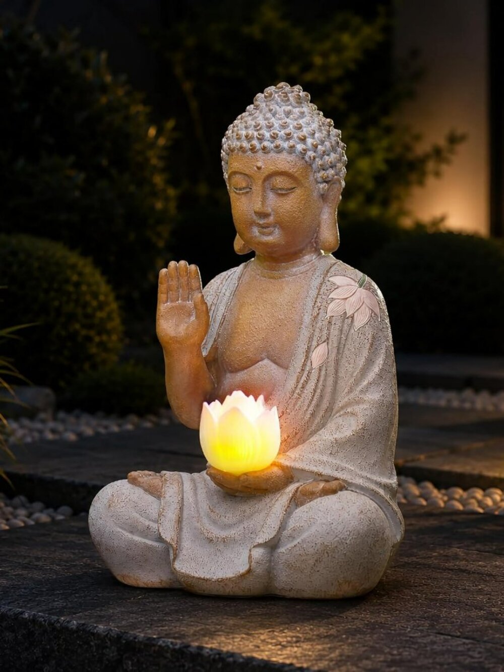 Solar Buddha Garden Statue Decor - Sitting Figurine with Lotus Light for Outdoor